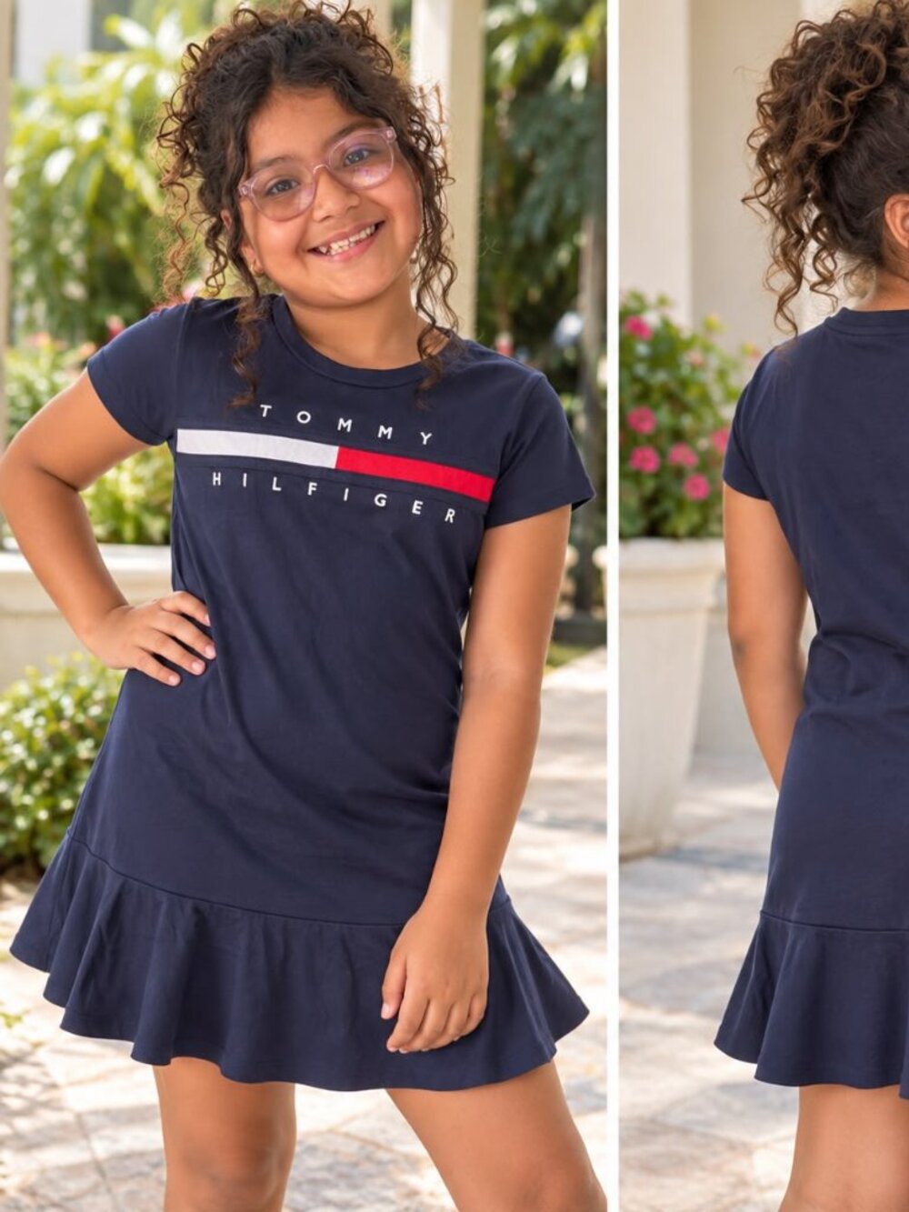 Tommy Hilfiger Girls Navy Logo Dress – Size M (Kids)